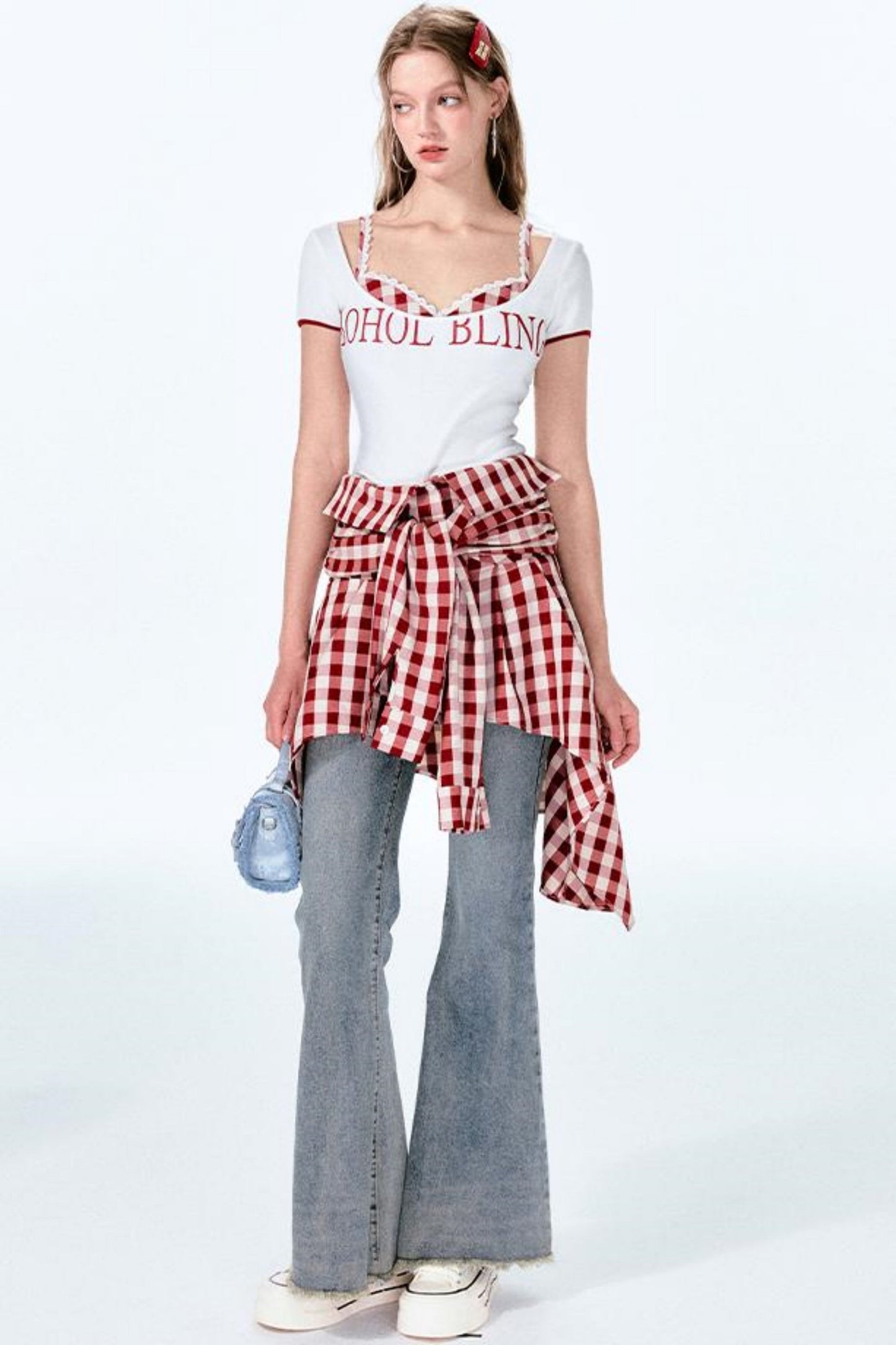 ミントレッドヴィンテージショルダートップワン