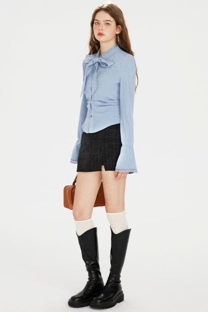 シャツ + ツイードパンツ ホットポケットリボンジャケット