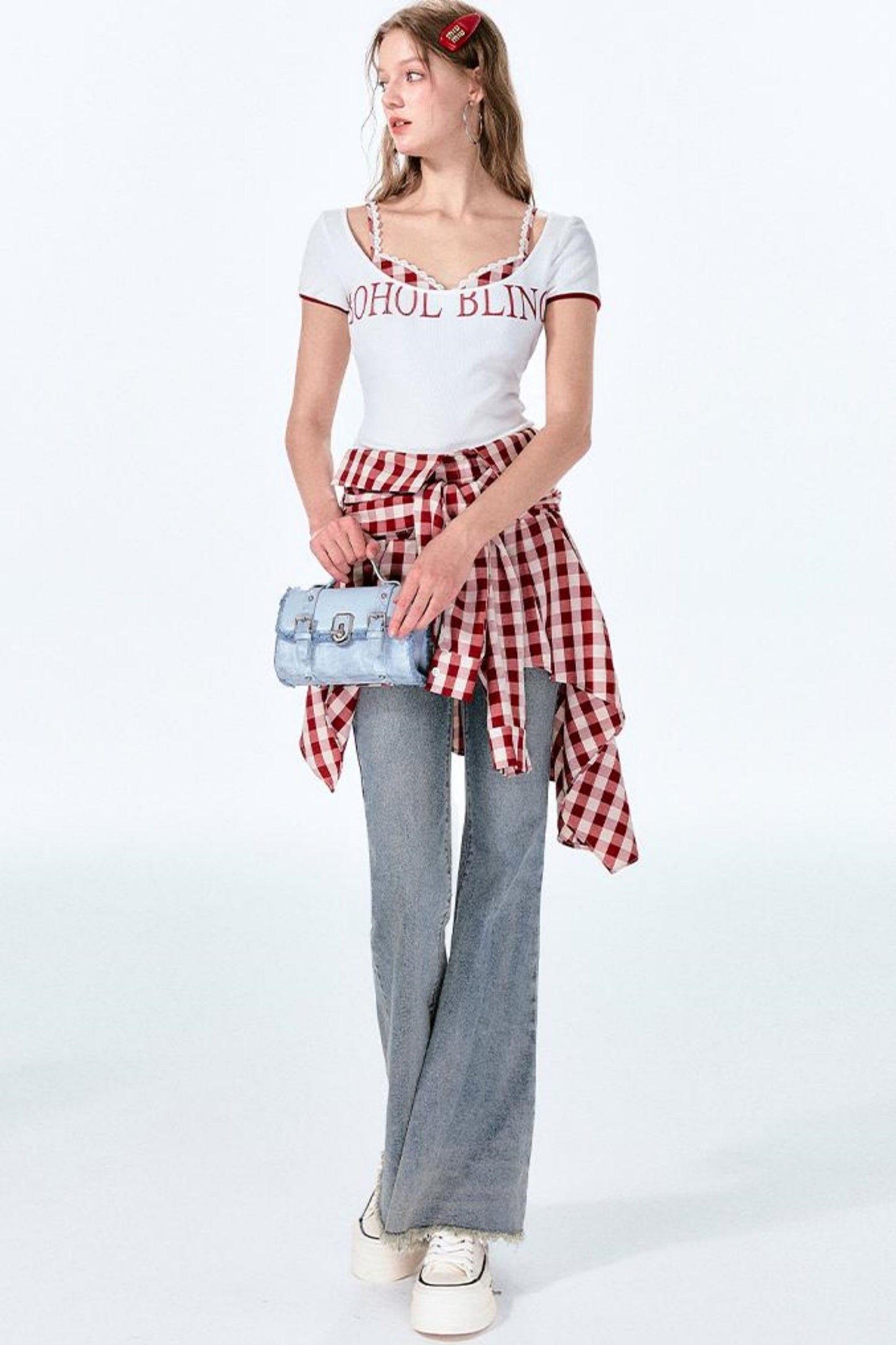 ミントレッドヴィンテージショルダートップワン