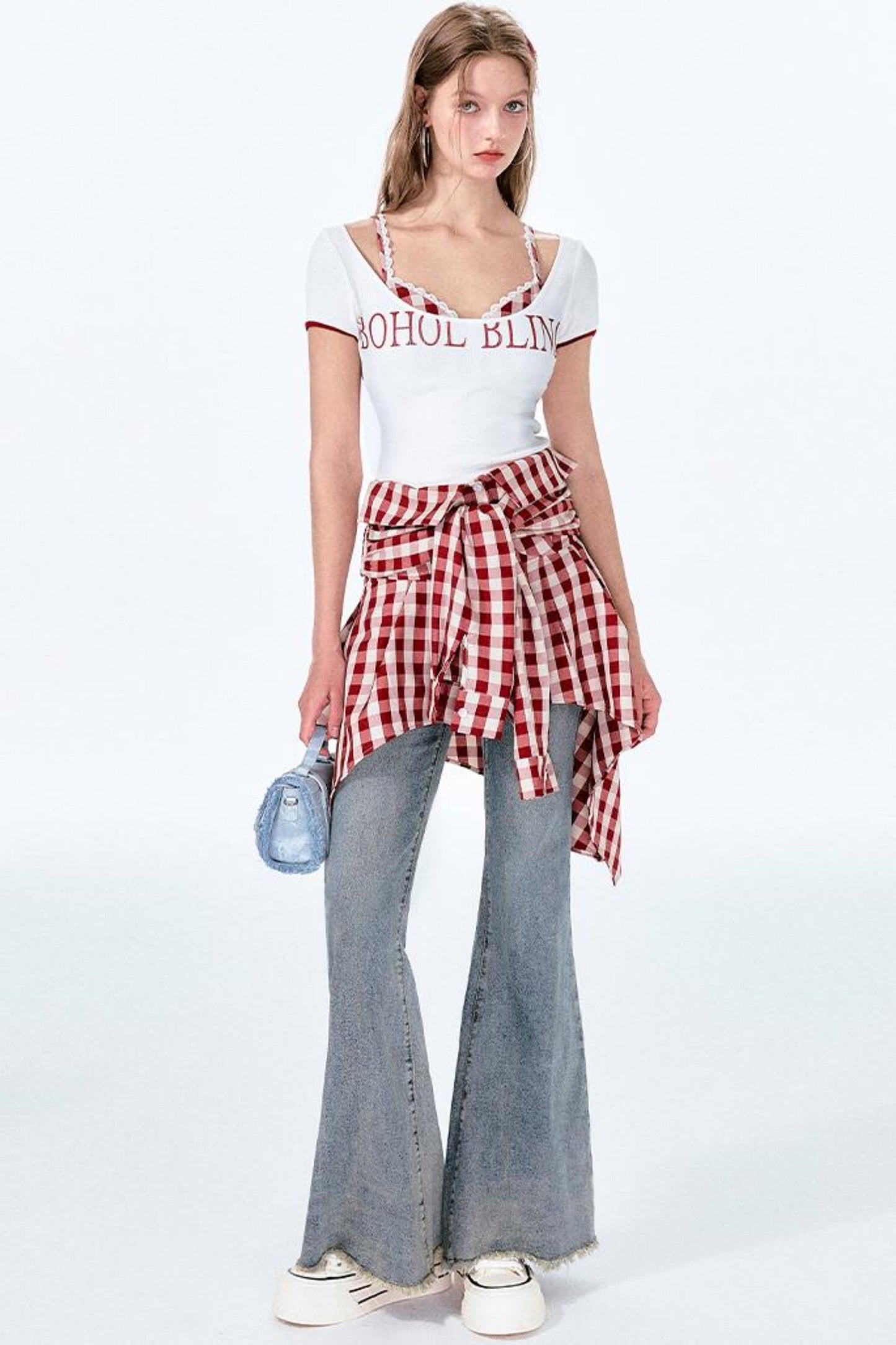 ミントレッドヴィンテージショルダートップワン