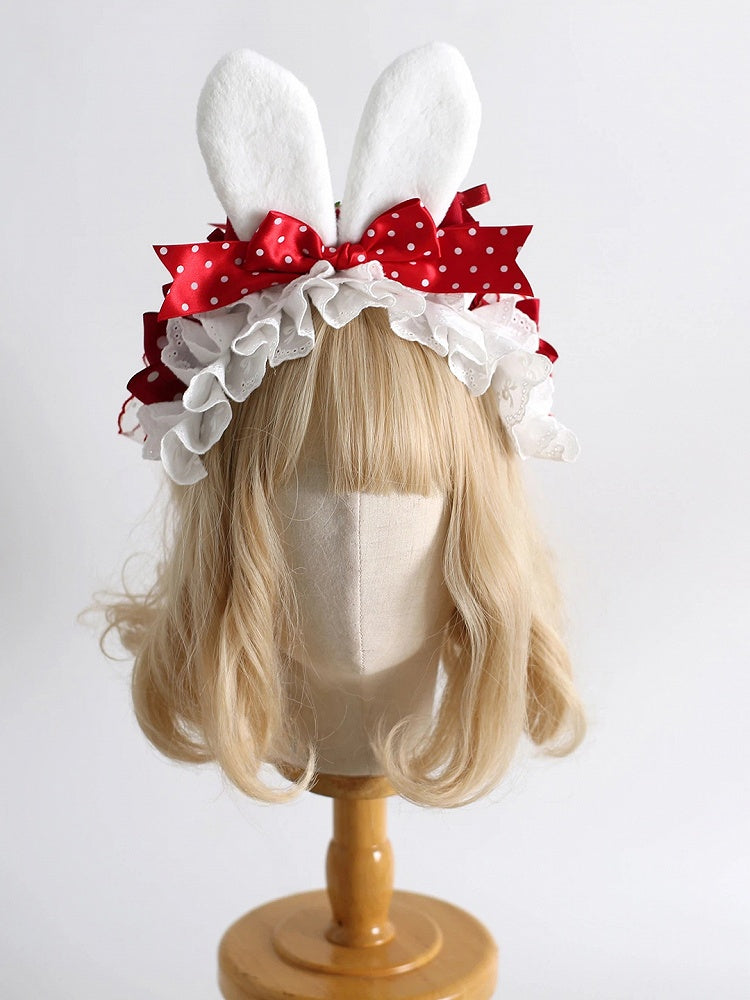 Strawberry Red Polka Dot Lolita KC - Bunny Ear & Ruffled Lace Design