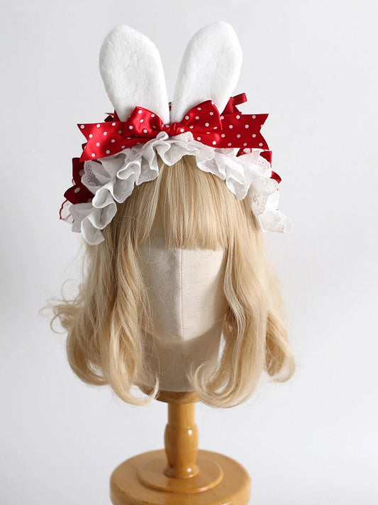 Strawberry Red Polka Dot Lolita KC - Bunny Ear & Ruffled Lace Design
