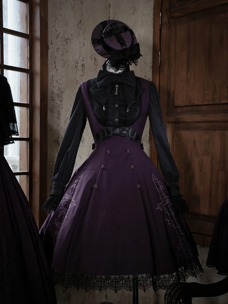 Purple Gothic JSK with Back Slit Skirt - iris de nuit