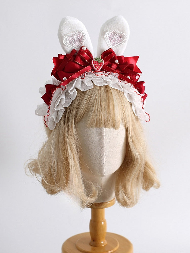 Strawberry Red Polka Dot Lolita KC - Bunny Ear & Ruffled Lace Design