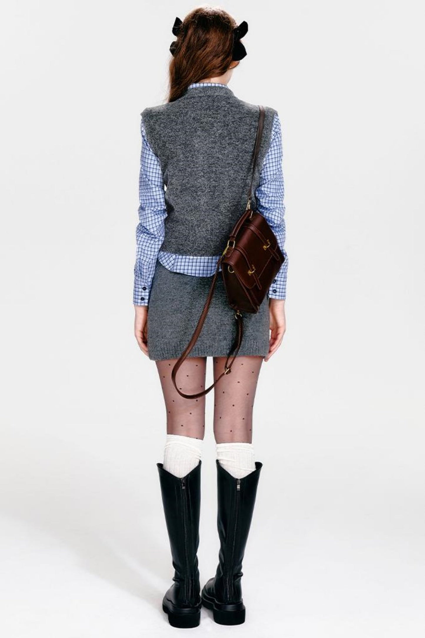 ベストジップニット+スカートシックカーディガンタイト