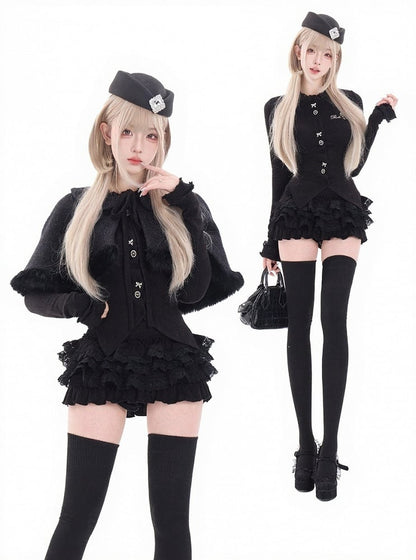 Furry Cape Kawaii Embroidery Dark With