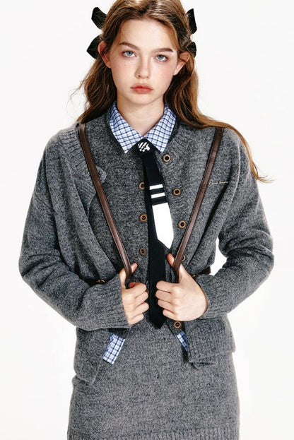 ベストジップニット+スカートシックカーディガンタイト