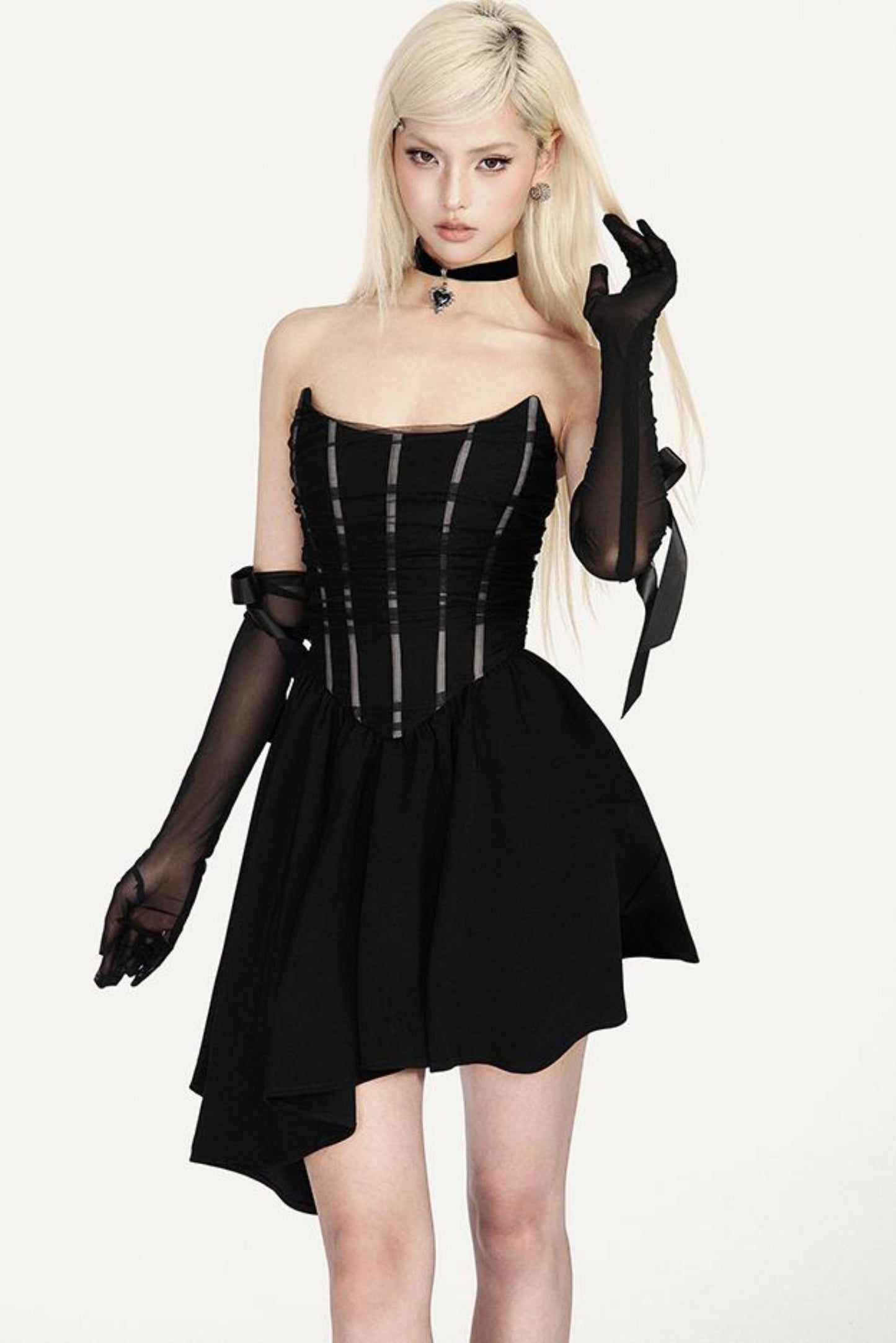 Mesh-Splice-Kleid Schwarz