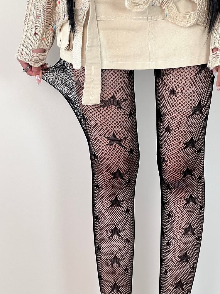 Star Small Large Black Pattern Tights