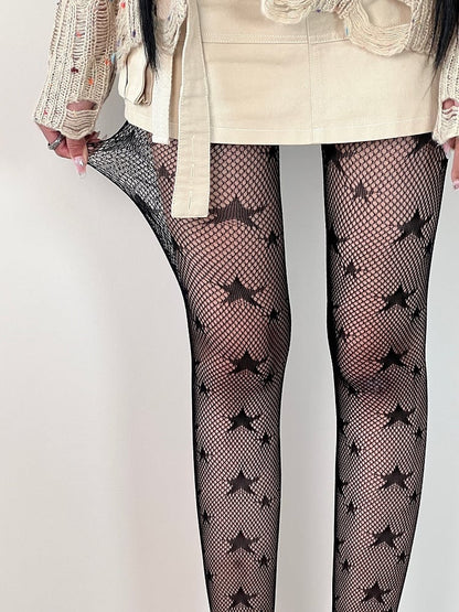 Star Small Large Black Pattern Tights