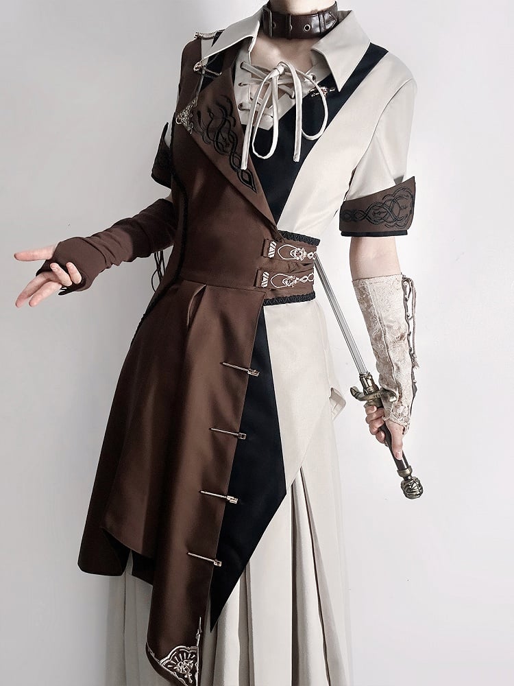 Straight-leg Short Pieces Steampunk Three - Sleeves + Pants Waistcoat Ouji Long Set One-shoulder Shirt Lolita