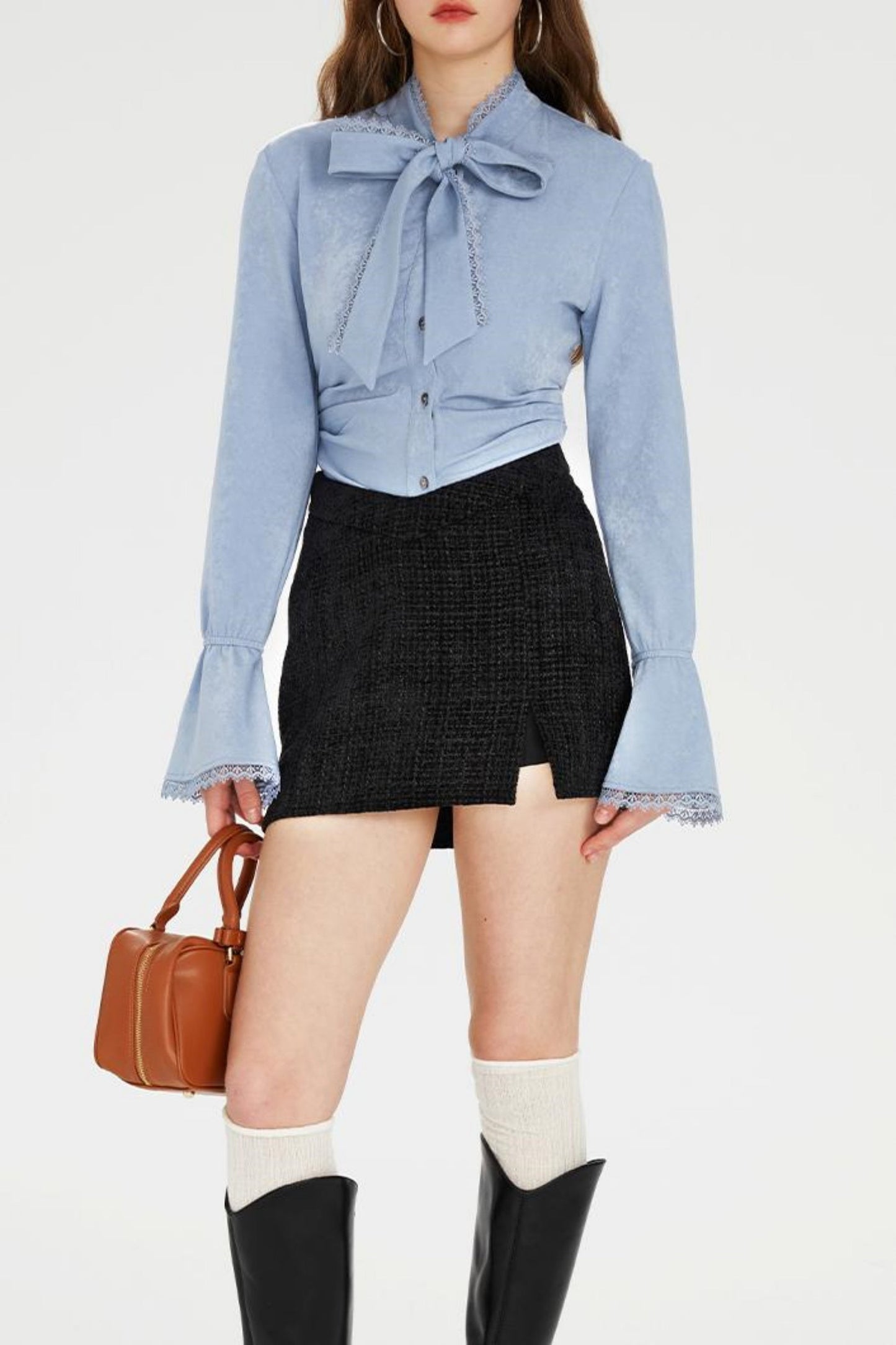 シャツ + ツイードパンツ ホットポケットリボンジャケット