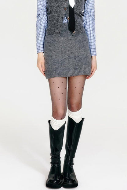 ベストジップニット+スカートシックカーディガンタイト