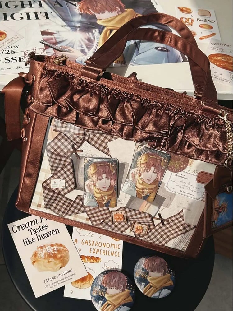 Taschengurte mit Schleife und Rüschen und Satin-Karte zum Selbstbinden, Ita-Besatz, brauner Halter