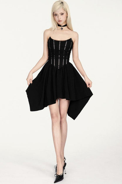 Mesh-Splice-Kleid Schwarz