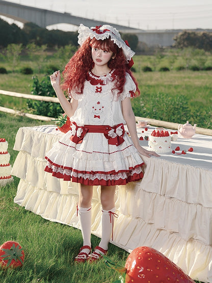 Dress Low-Waist Cake Sweet Red White Strawberry Lolita Pattern