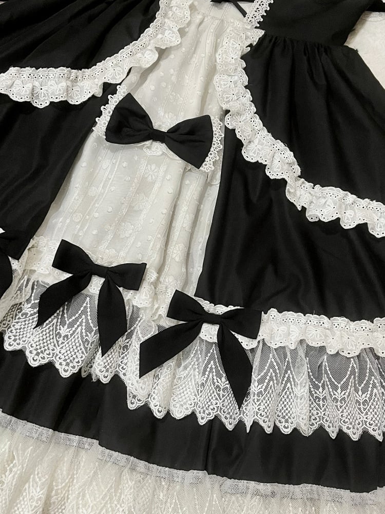 Schwarz-weißes Old School Lolita Fashion Kleid Bowknot Lolita JSK Set