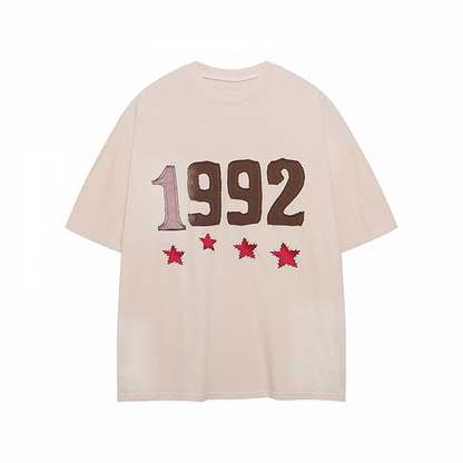 Sternstickerei Vintage Faded Wash Nummer Beige/Rot und T-Shirt