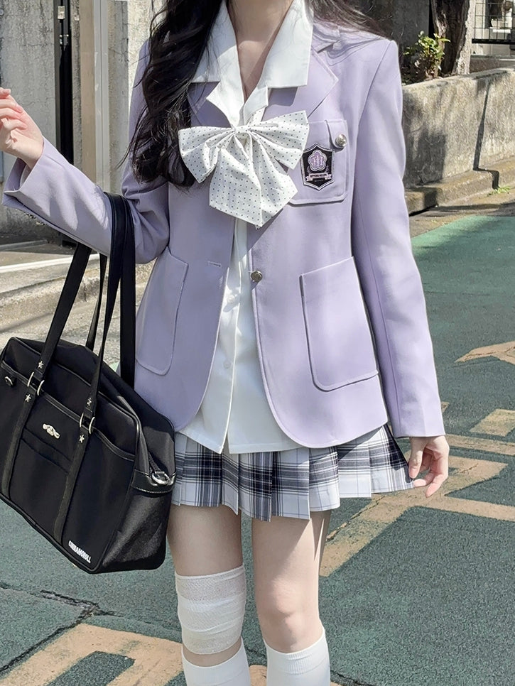 Stil Kragen Beige/Lila/Pink Uniform JK Blazer Preppy Notched