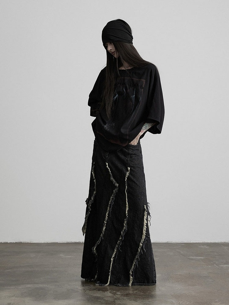 Batwing Black Tee with Gothic Prints - INDULGE