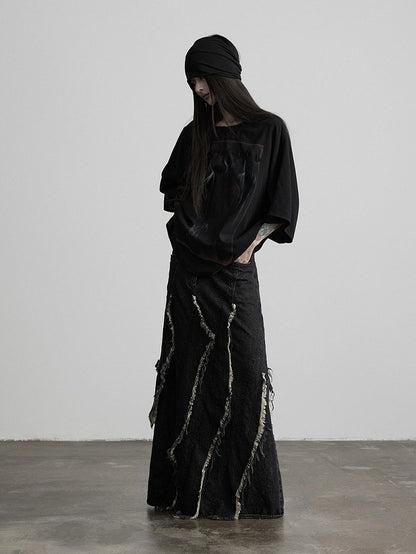 Batwing Black Tee with Gothic Prints - INDULGE