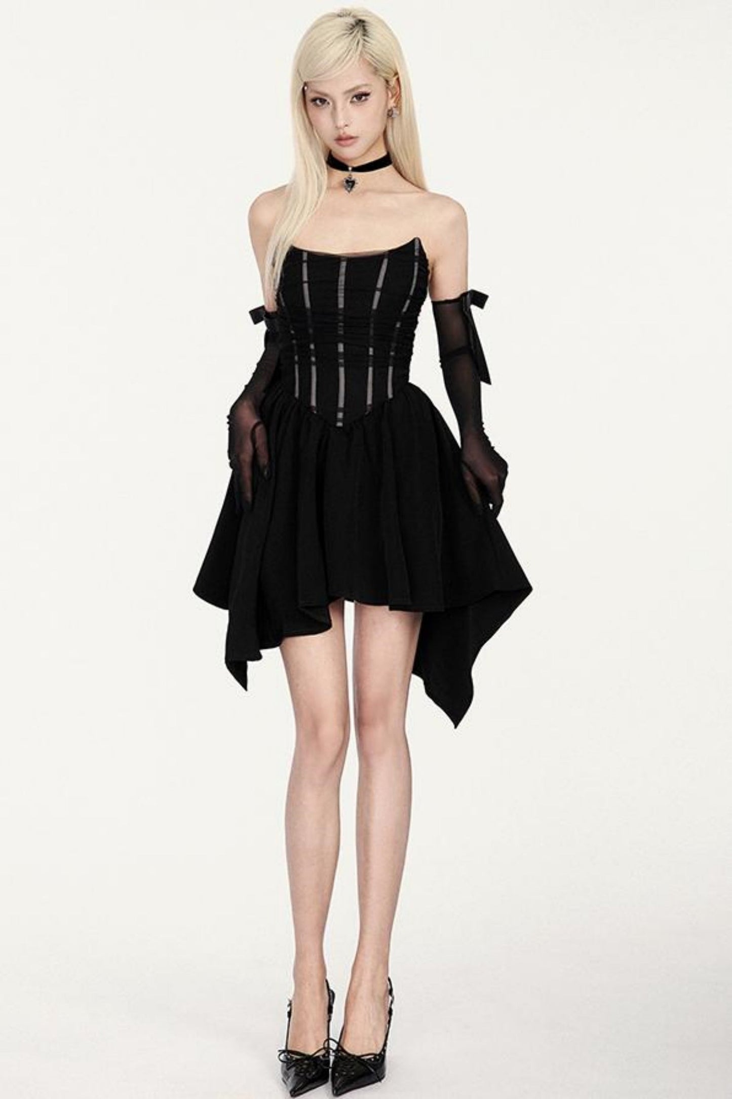 Mesh-Splice-Kleid Schwarz