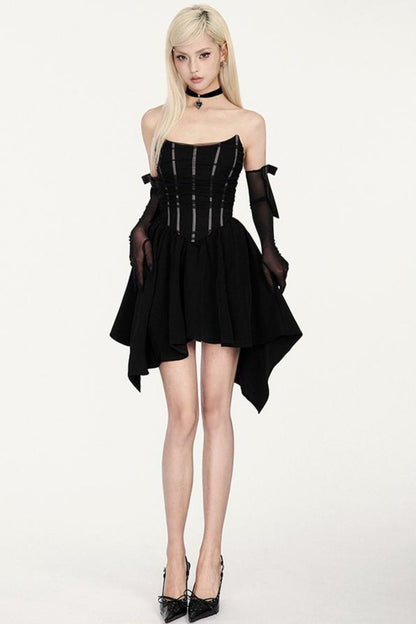 Mesh-Splice-Kleid Schwarz