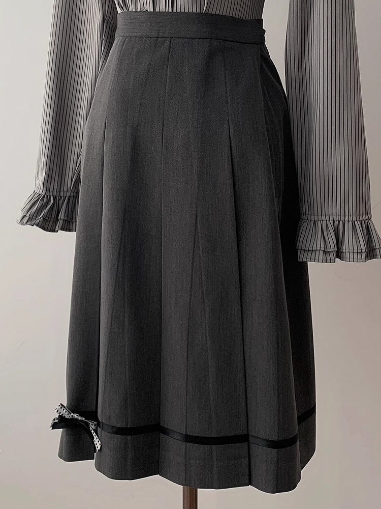 Dark With Minimalist Bow Skirt Jirai Decoration Box Gray Pleat Kei