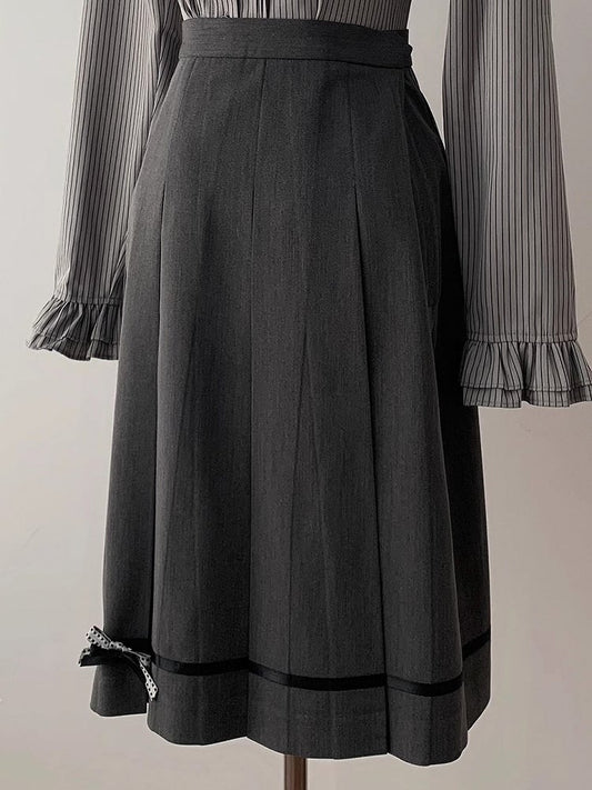 Dark With Minimalist Bow Skirt Jirai Decoration Box Gray Pleat Kei