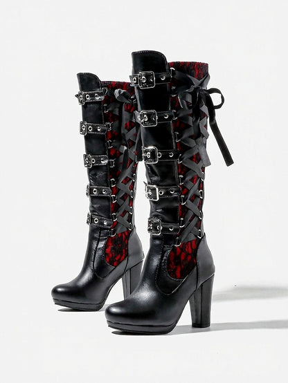 Gothic Lace-up Buckle High Boots - September