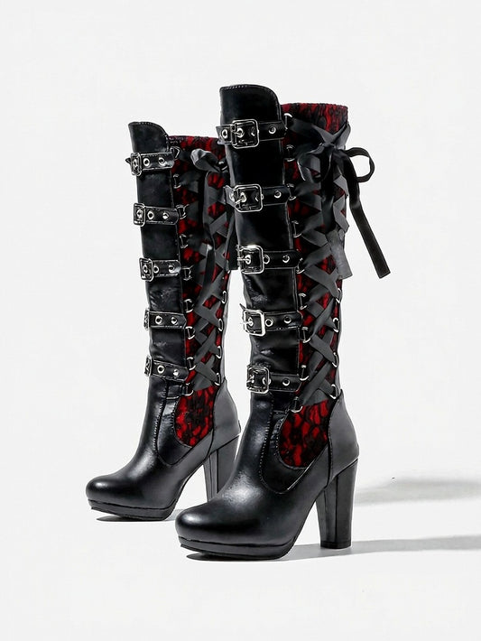 Gothic Lace-up Buckle High Boots - September