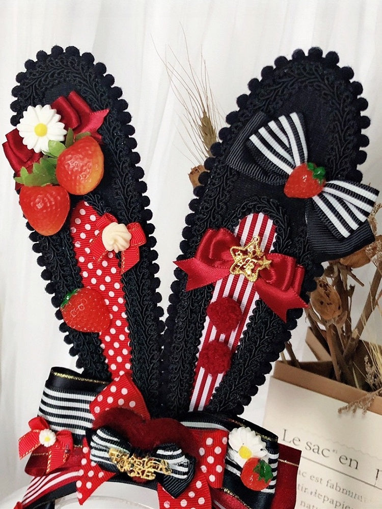 And Pattern Polka-Dot Details Bowknot KC Striped Ears Decorated Pink/RedBlack Star Bunny