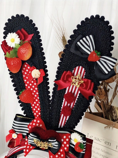 And Pattern Polka-Dot Details Bowknot KC Striped Ears Decorated Pink/RedBlack Star Bunny