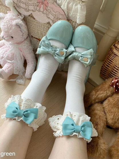 Beige Ankle Socks with Bowknot & Lace Trim, 10 Colors - ROJI ROJI