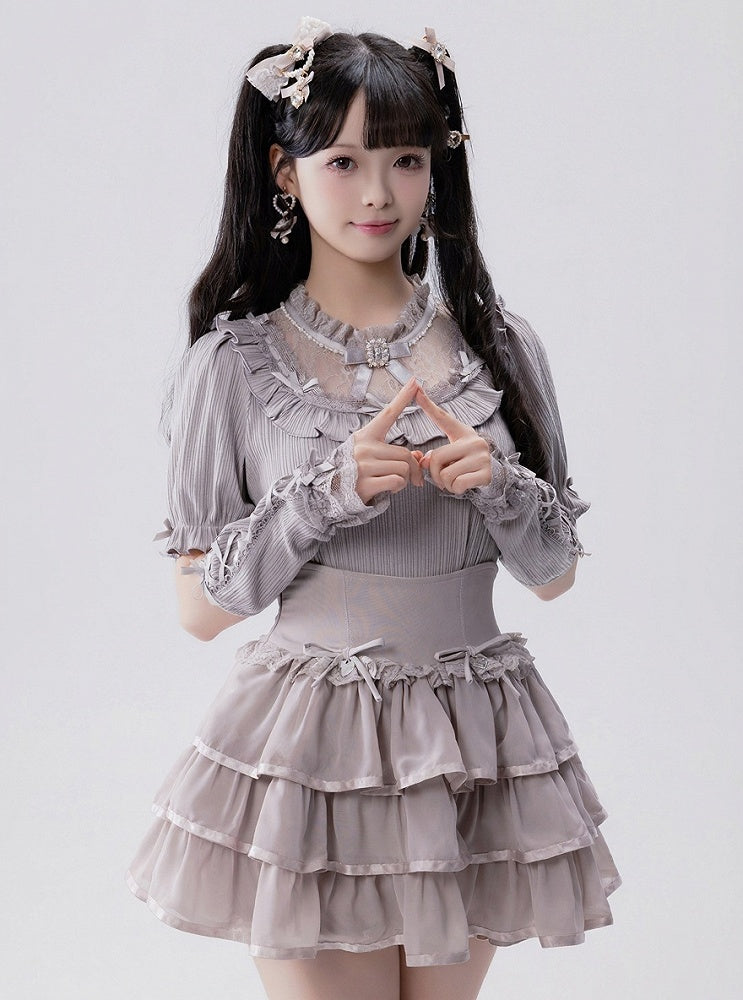 Dusty Pink High-Waist Ruffle Skirt with Shorts Liner - Fluffy Heart