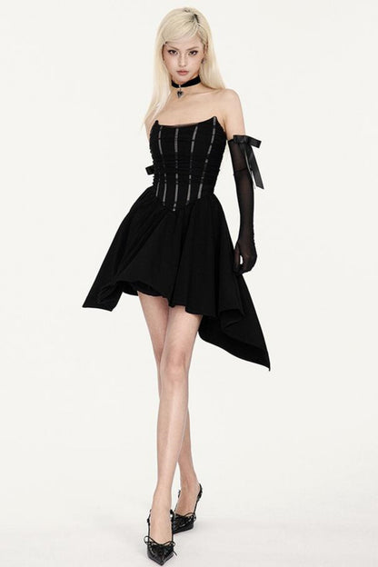 Mesh-Splice-Kleid Schwarz