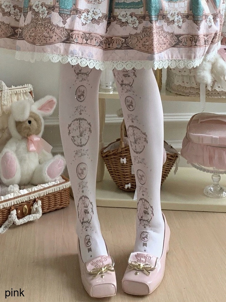 Sweet Lolita Tights with Floral Print in Three Colors - ROJI ROJI