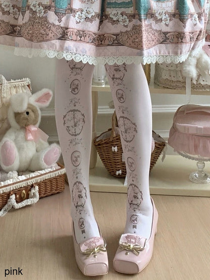 Sweet Lolita Tights with Floral Print in Three Colors - ROJI ROJI