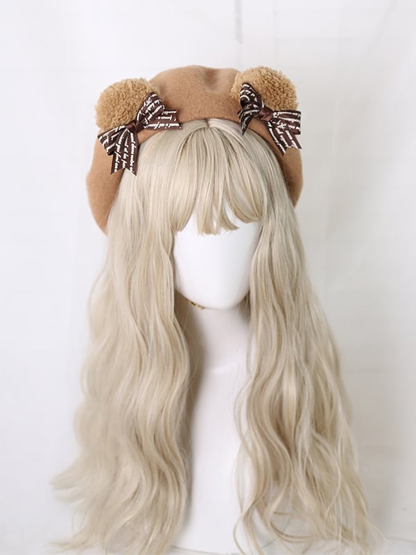 Detachable Beret Bowknot Coffee Cute Ear 4 Colors Lolita With Bear