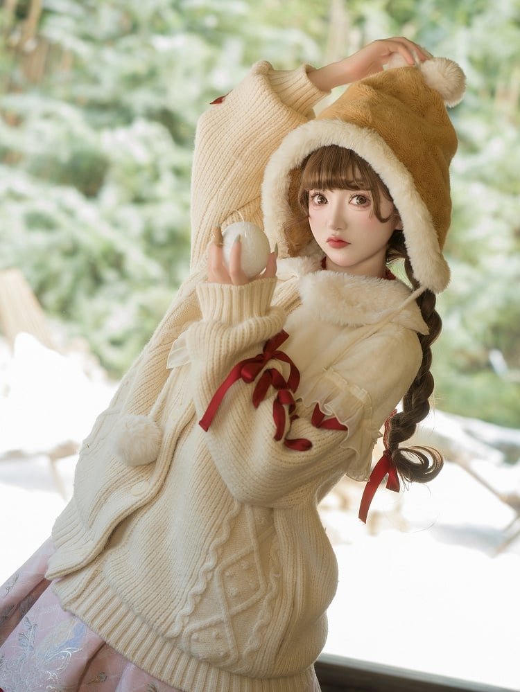 Pompoms Winter Yellow Plush Cute Hat