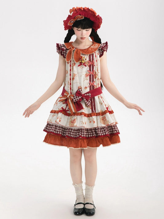 Pomegranate with Cottagecore Flutter Lolita Dress Cotton Print