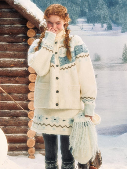 Pattern Knit White Vintage Skirt Snowflake