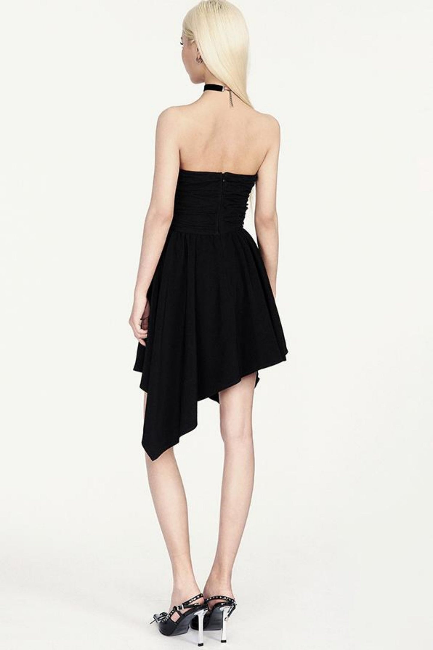 Mesh-Splice-Kleid Schwarz