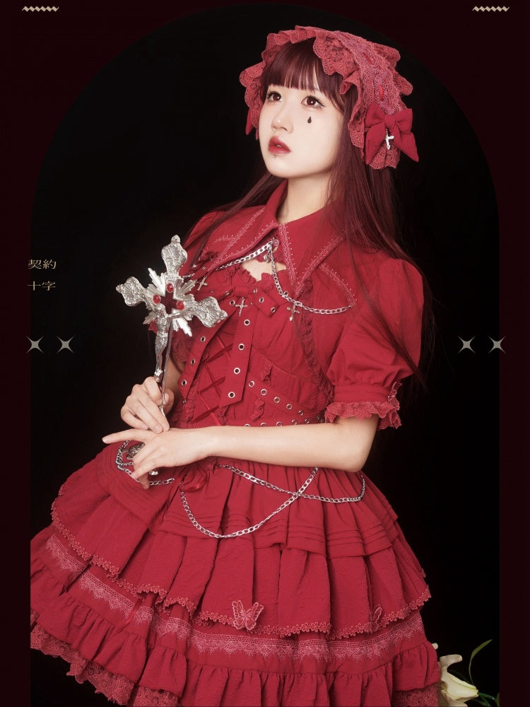 Red Gothic Chain Details Bolero