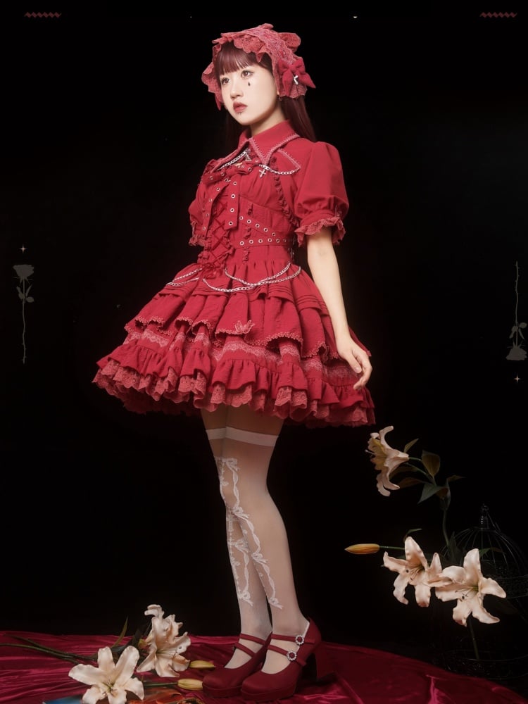 Punk Goth Red Short Jumper Skirt Adjustable Criss-cross Straps Waist