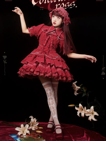 Punk Goth Red Short Jumper Skirt Adjustable Criss-cross Straps Waist