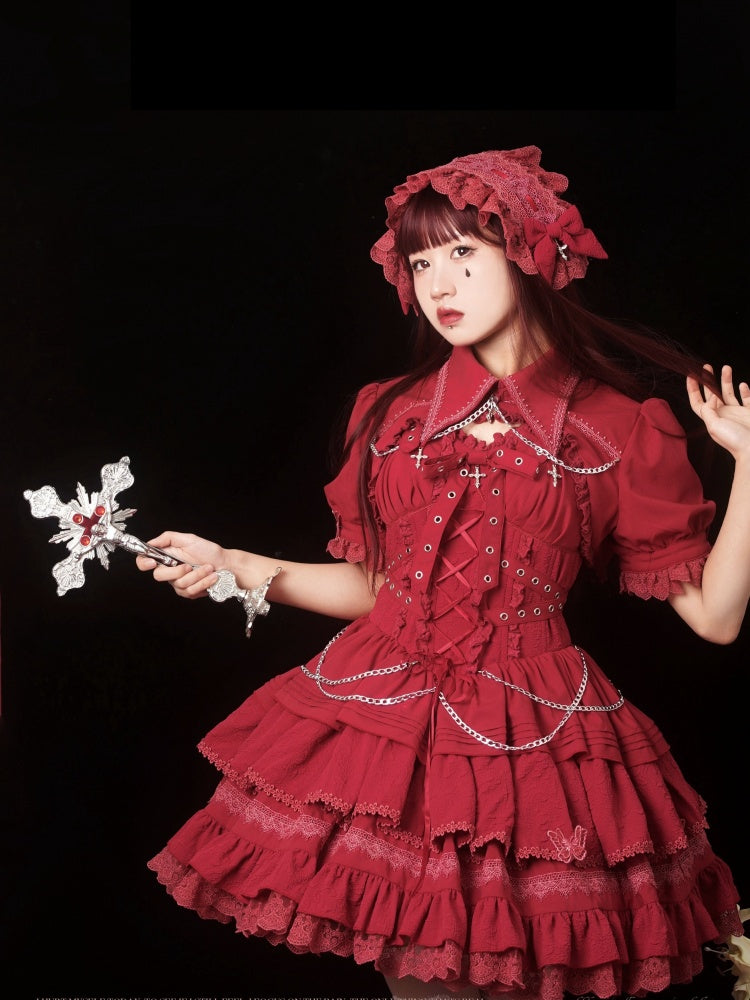 Red Gothic Chain Details Bolero