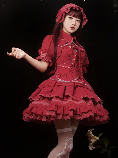 Red Gothic Chain Details Bolero