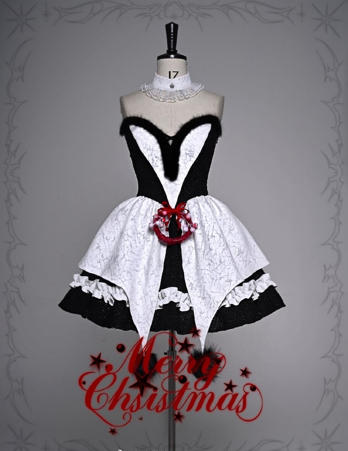 Gothic Christmas Plüsch Sweetheart Bouffant Kleid Set