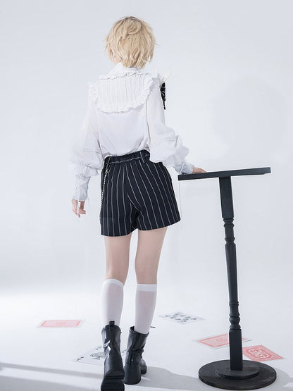Theater Pattern Striped Shorts Bunny Ouji Black